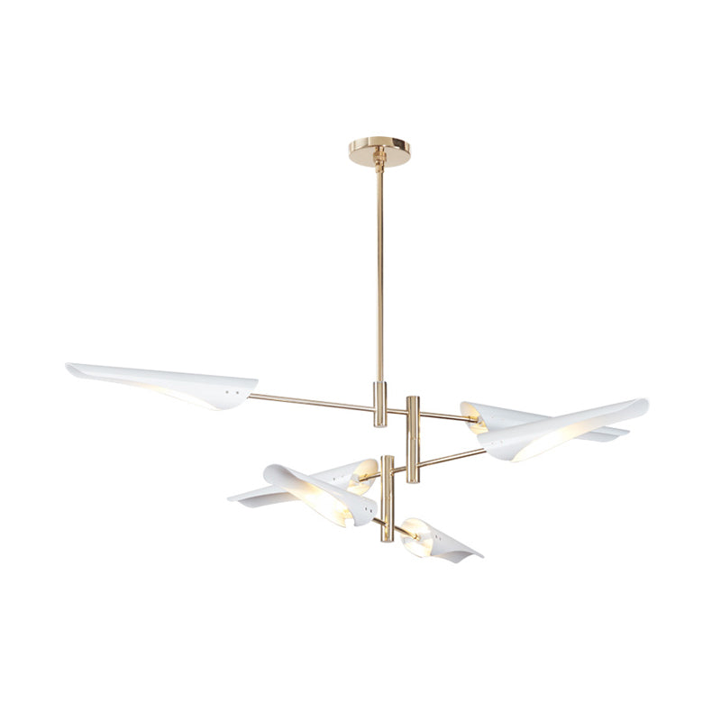 Lumière de pendentif en forme de plume métallique simple lampe à lustre blanche simple à 8 légers pour le salon