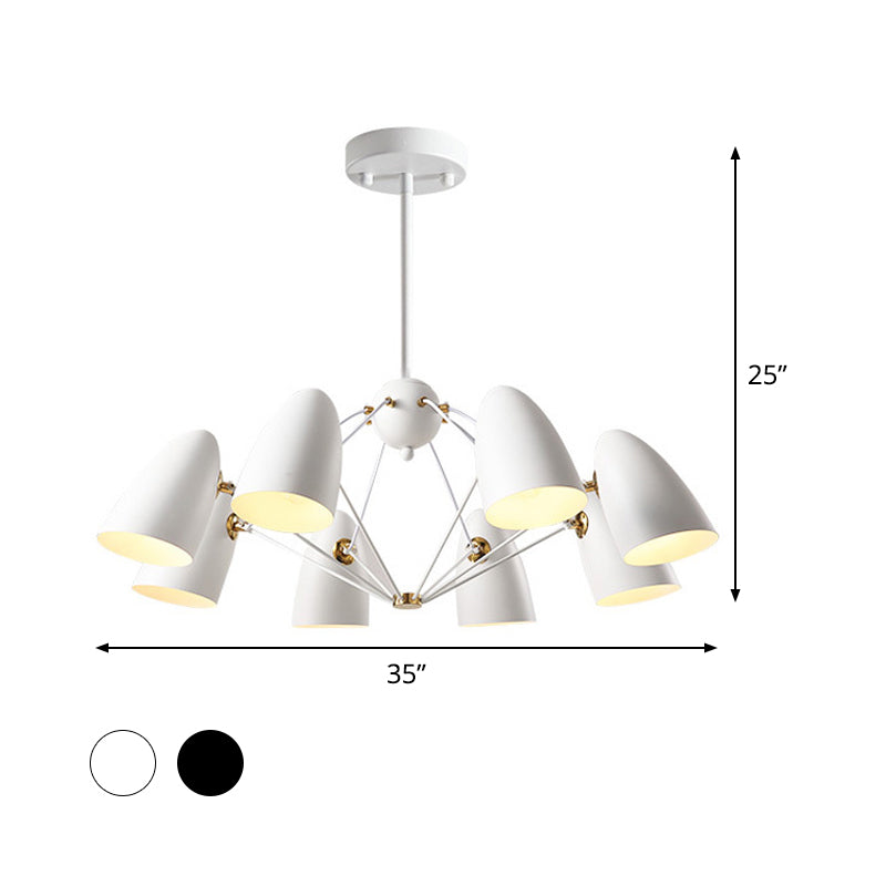 Bullet Chandelier Pendant Light Metal contemporain 8 Heads Bedroom suspendu lampe à lampe en noir / blanc