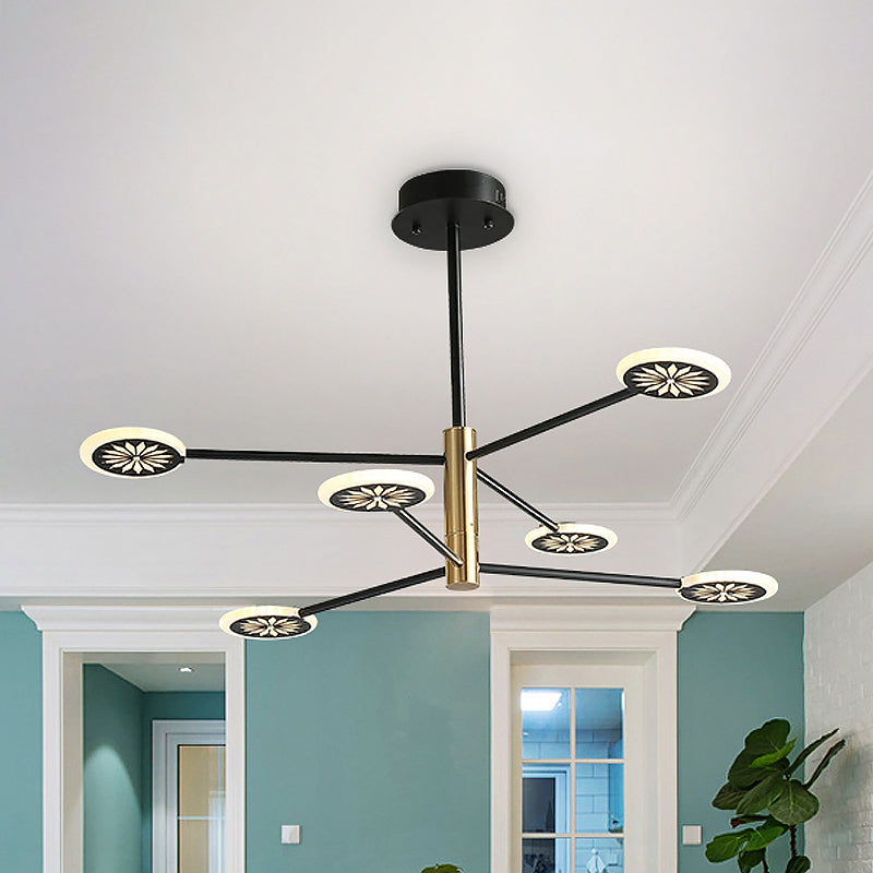 Pendentif rond moderne métallique 6/8 lumières Livrée Éclairage de lustre en noir avec design linéaire