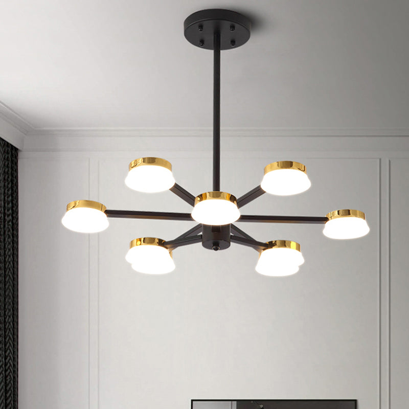 Éclairage de lustre en métal radial moderniste 9/12 têtes de plafond suspendu noir pour le salon