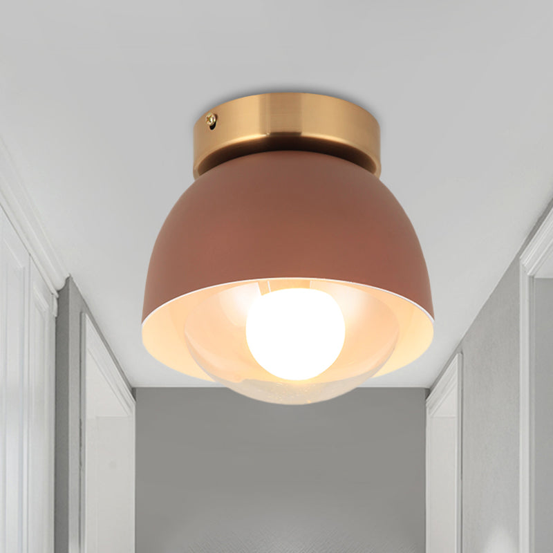 Contemporary 1 Head Flush Lighting with Iron Shade Coffee Dome Flush Mount Ceiling Lamp