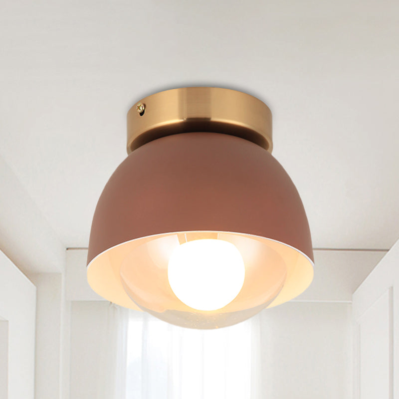 Contemporary 1 Head Flush Lighting with Iron Shade Coffee Dome Flush Mount Ceiling Lamp