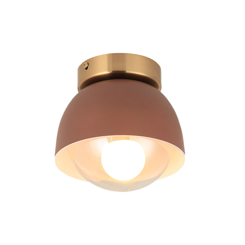 Contemporary 1 Head Flush Lighting with Iron Shade Coffee Dome Flush Mount Ceiling Lamp