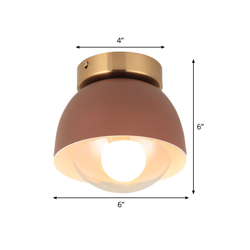 Contemporary 1 Head Flush Lighting with Iron Shade Coffee Dome Flush Mount Ceiling Lamp
