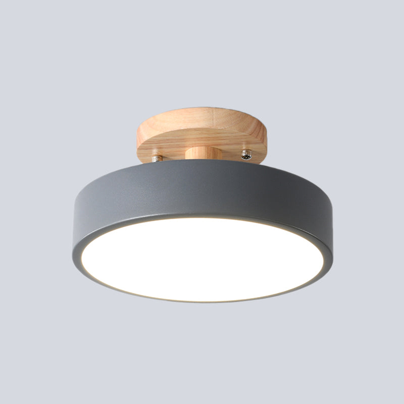 FLUM Iron Drum Slusote Nordic White/verde/grigio LED LED vicino alla luce del soffitto con baldacchino in legno per corridoio