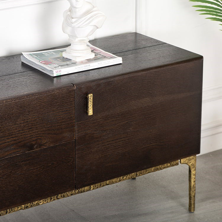 15.75"W TV Stand Industrial Style Solid Wood Brown TV Console with Drawer