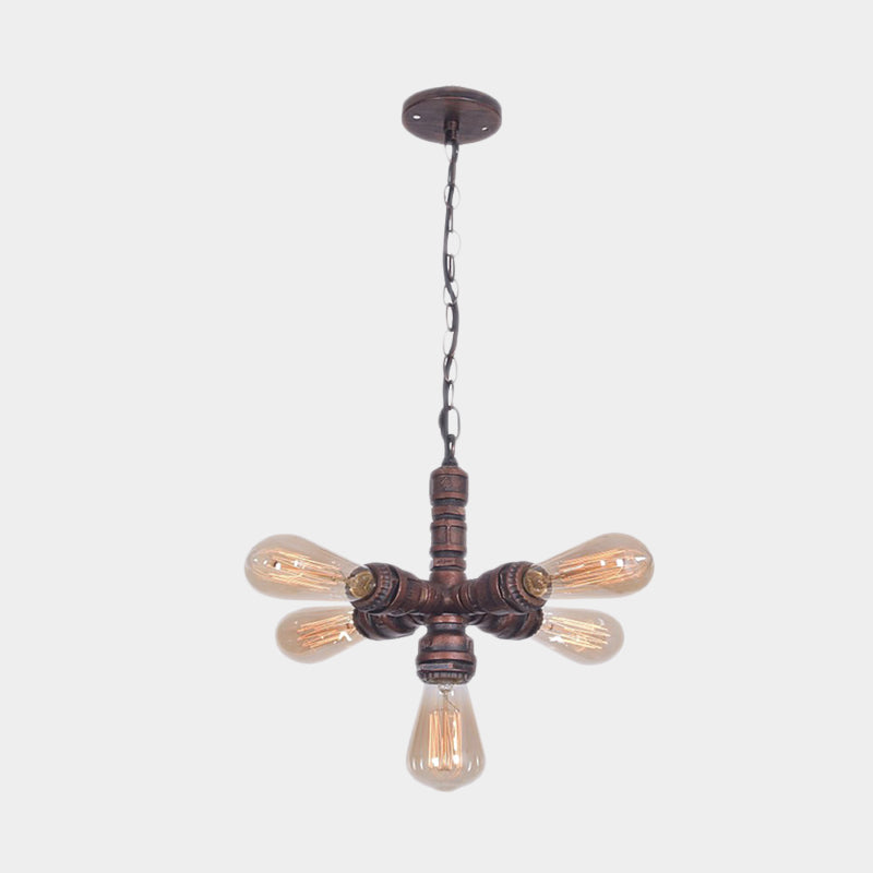 5-Bulb Metal Ceiling Chandelier Antiqued Copper Finish Sputnik Pipe Living Room Suspension Lamp