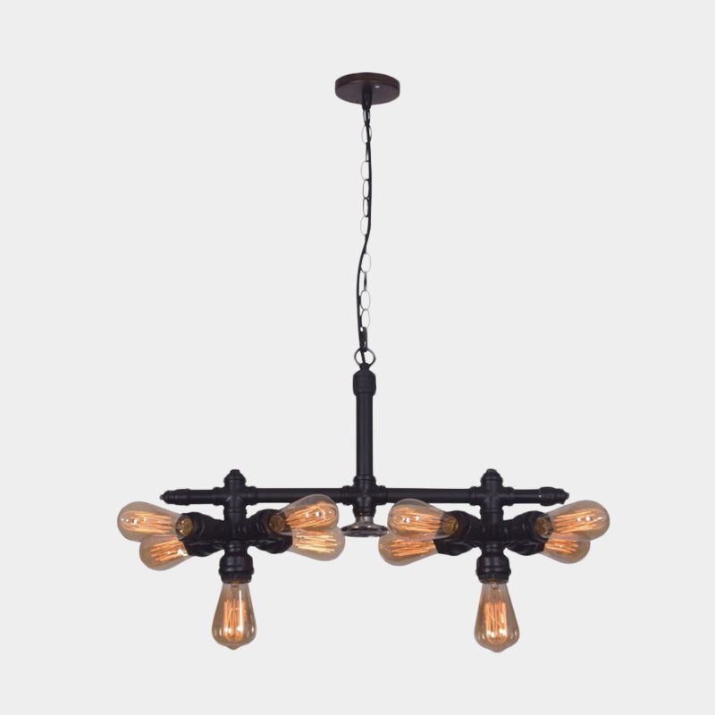 Metallic Black Hanging Chandelier Radial Pipe 10-Head Industrial Ceiling Pendant Lamp for Living Room
