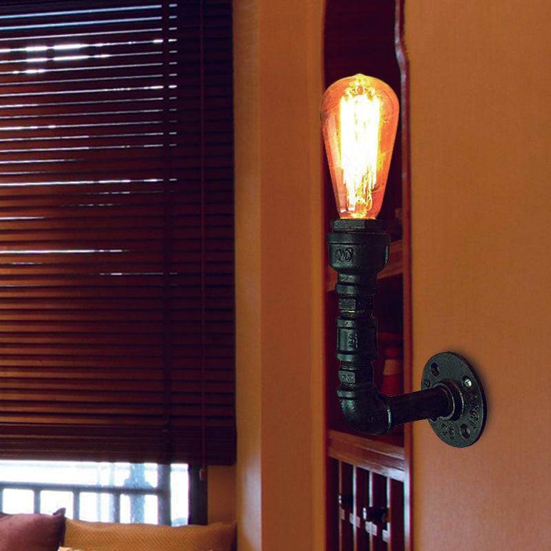 1 Glühbirne Bare Lampe Wandleuchte Vintage Black Finish Eisen Wandmontagerohrlampe für die Ecke