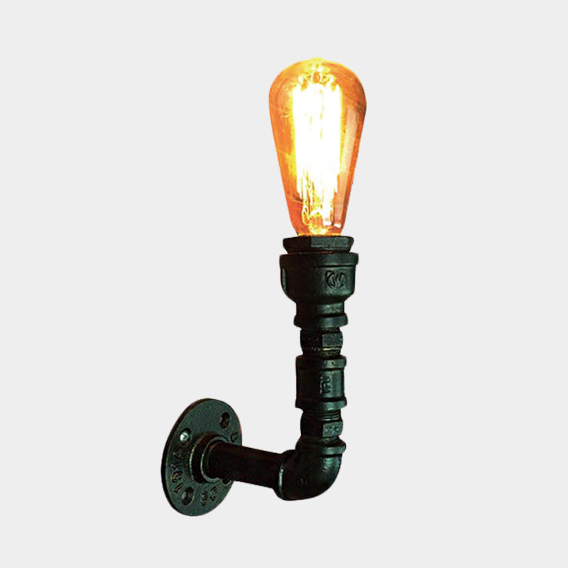 1 Bulb Bare Bulb Wall Light Fixture Vintage Black Finish Iron Wall Mount Pipe Lamp for Corner