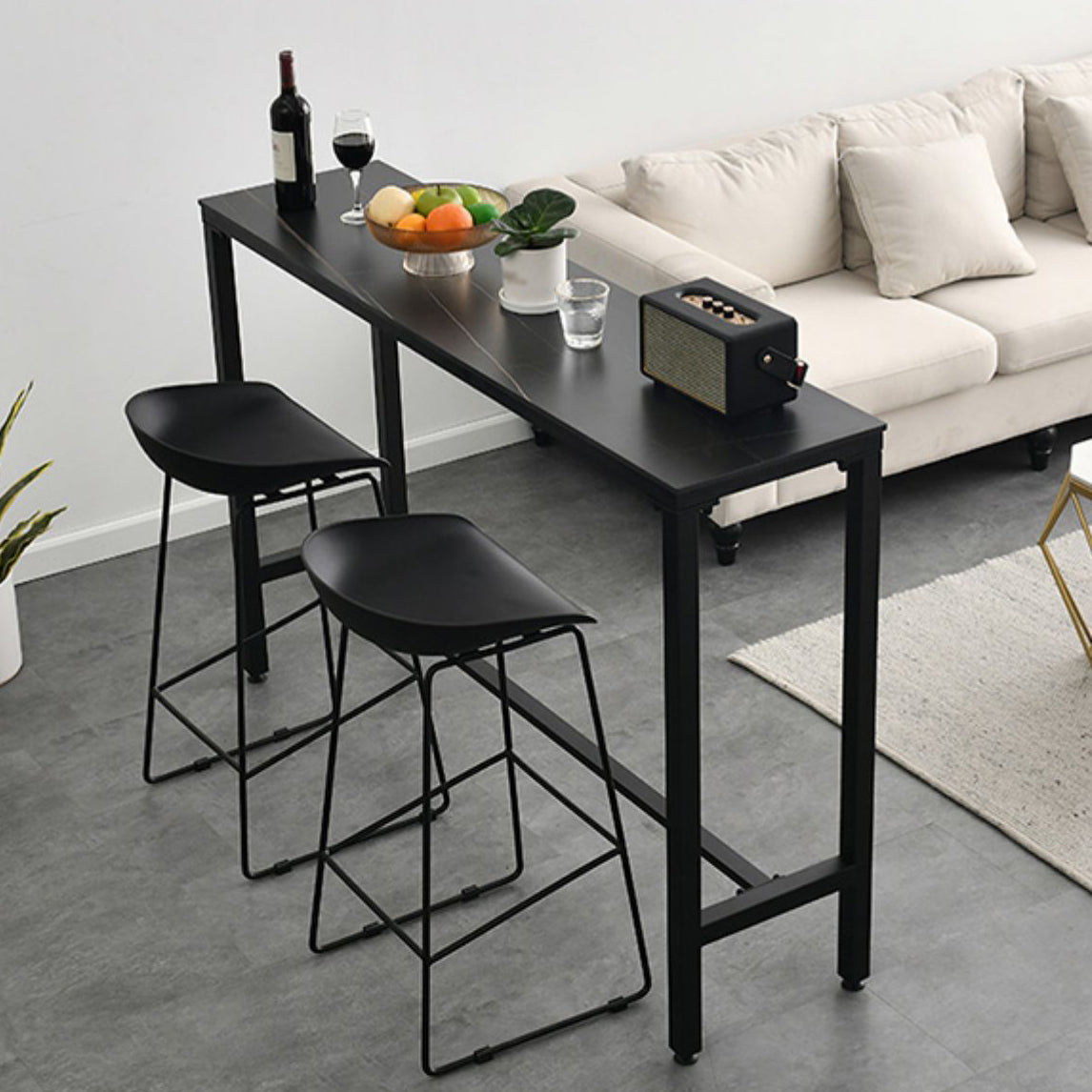 Modern Rectangle Bar Dining Table Stone Bar Table with Trestle Base