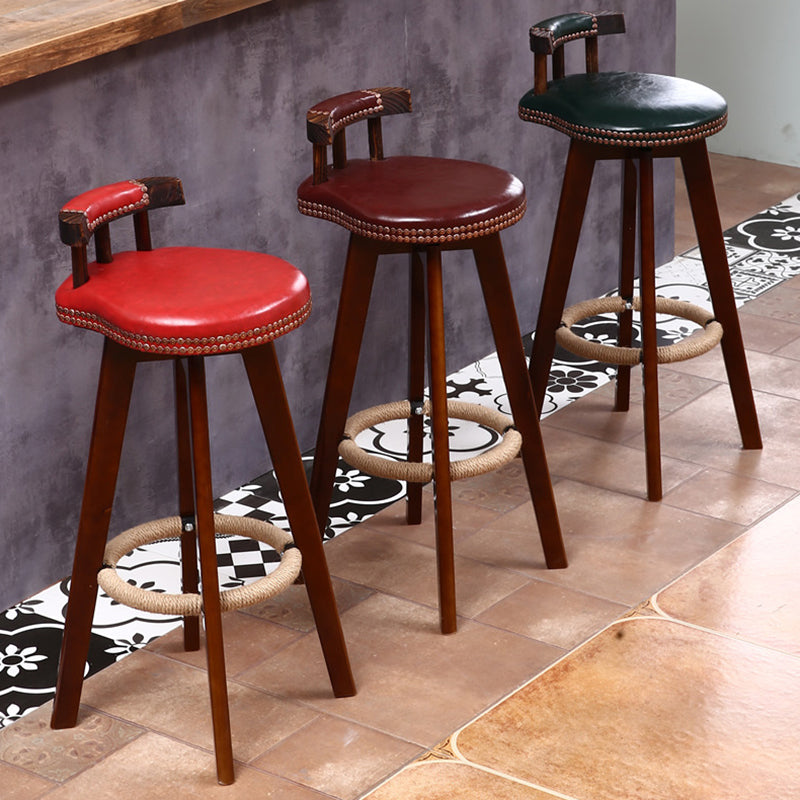 Modern Rotatable Backrest Counter Stool Wood Cafe Bar Stool with Leather Cushion
