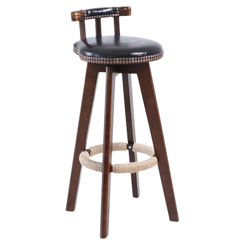 Modern Rotatable Backrest Counter Stool Wood Cafe Bar Stool with Leather Cushion