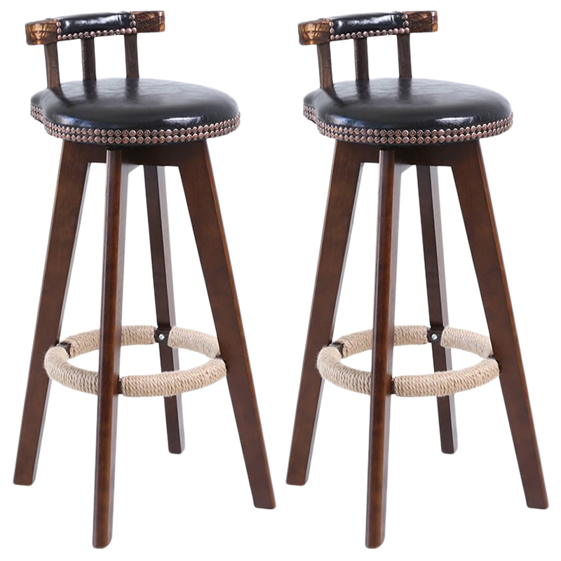 Modern Rotatable Backrest Counter Stool Wood Cafe Bar Stool with Leather Cushion