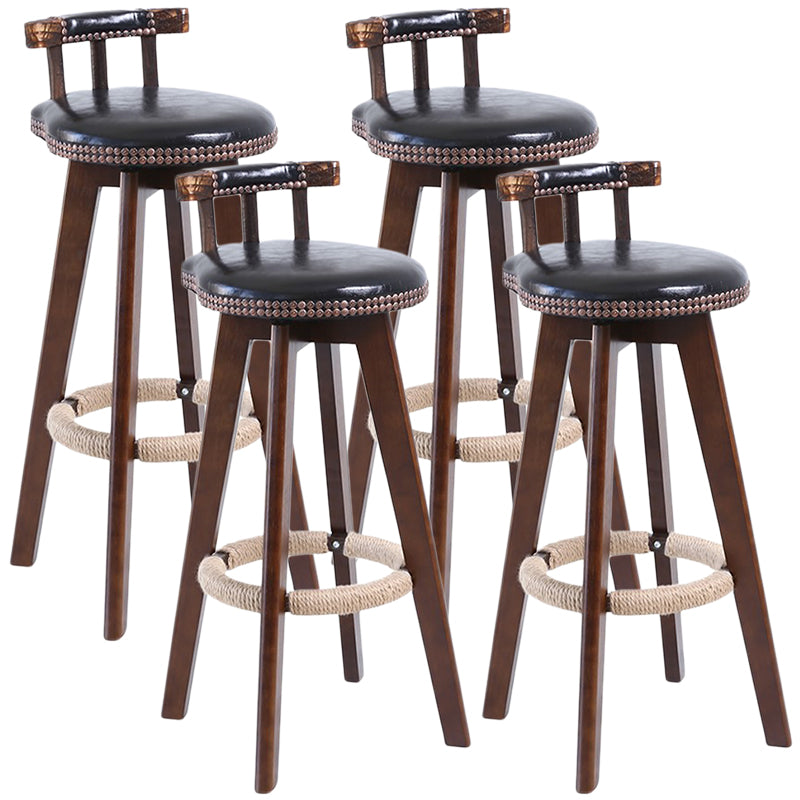 Modern Rotatable Backrest Counter Stool Wood Cafe Bar Stool with Leather Cushion