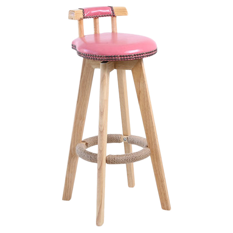 Modern Rotatable Backrest Counter Stool Wood Cafe Bar Stool with Leather Cushion