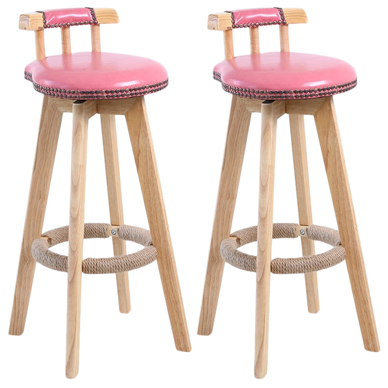 Modern Rotatable Backrest Counter Stool Wood Cafe Bar Stool with Leather Cushion