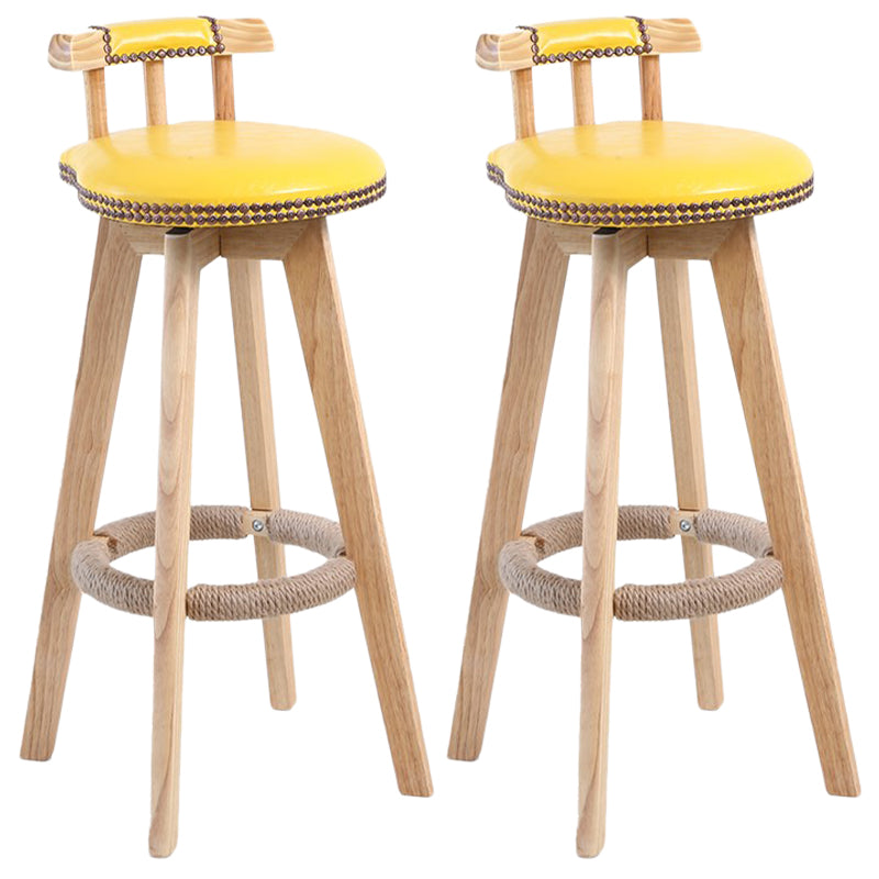 Modern Rotatable Backrest Counter Stool Wood Cafe Bar Stool with Leather Cushion