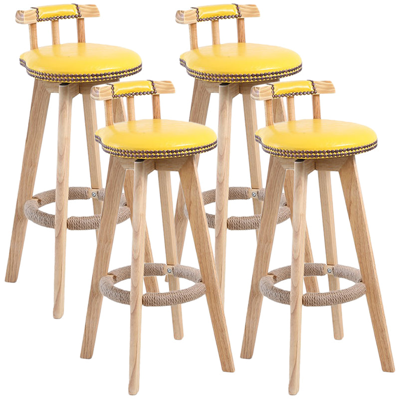 Modern Rotatable Backrest Counter Stool Wood Cafe Bar Stool with Leather Cushion