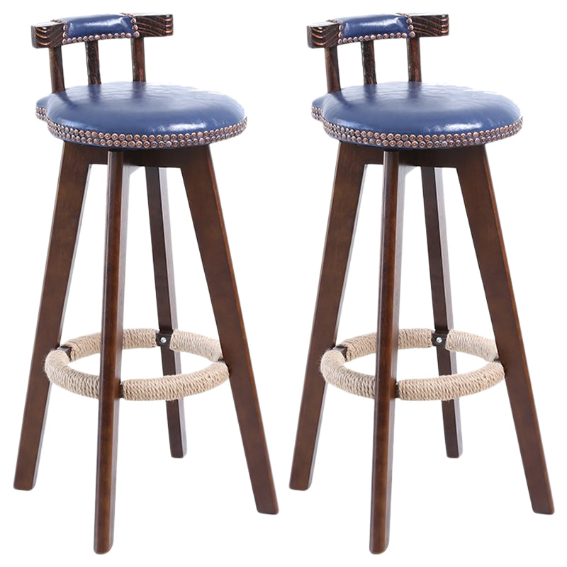 Modern Rotatable Backrest Counter Stool Wood Cafe Bar Stool with Leather Cushion