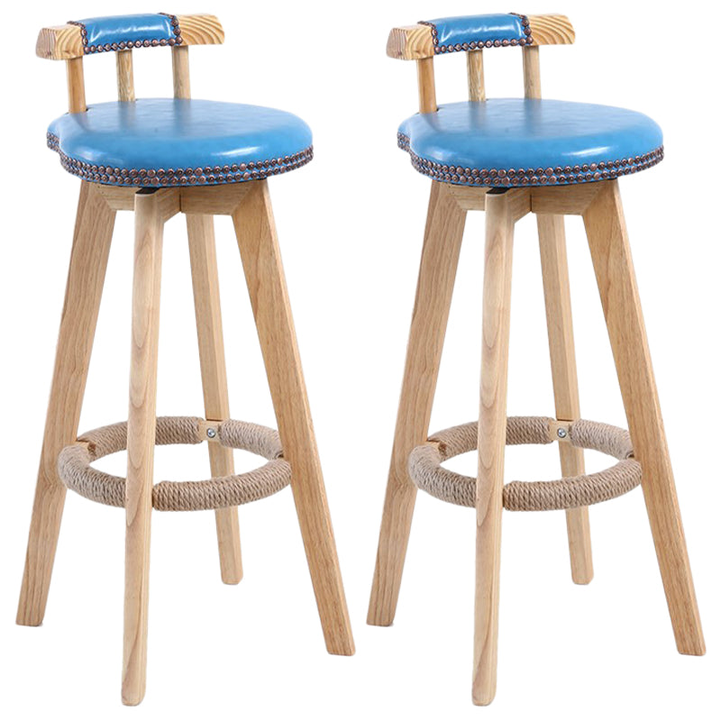 Modern Rotatable Backrest Counter Stool Wood Cafe Bar Stool with Leather Cushion