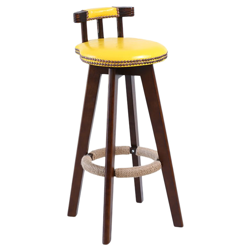Modern Rotatable Backrest Counter Stool Wood Cafe Bar Stool with Leather Cushion