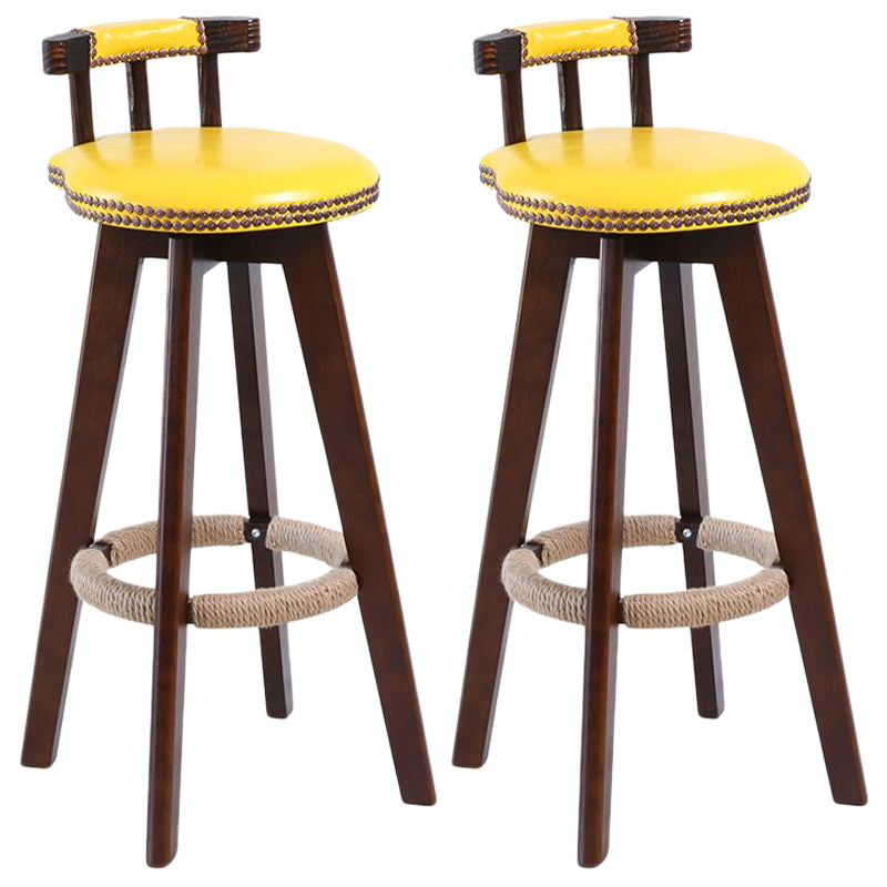 Modern Rotatable Backrest Counter Stool Wood Cafe Bar Stool with Leather Cushion