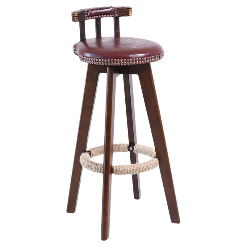 Modern Rotatable Backrest Counter Stool Wood Cafe Bar Stool with Leather Cushion