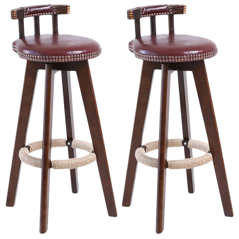 Modern Rotatable Backrest Counter Stool Wood Cafe Bar Stool with Leather Cushion