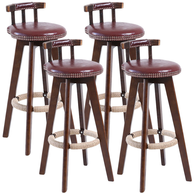 Modern Rotatable Backrest Counter Stool Wood Cafe Bar Stool with Leather Cushion