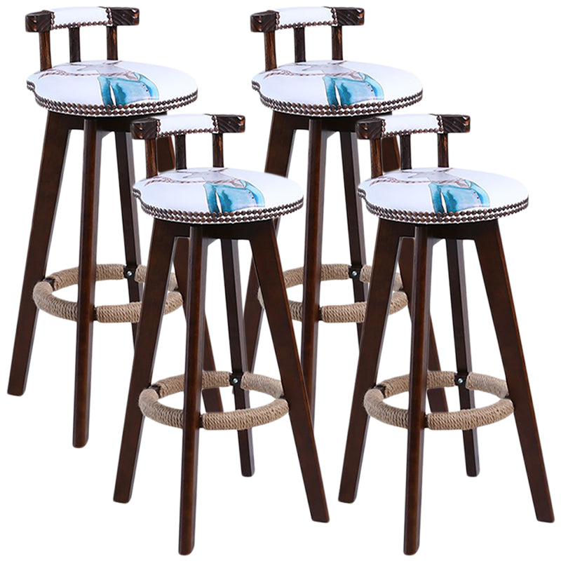 Modern Rotatable Backrest Counter Stool Wood Cafe Bar Stool with Leather Cushion