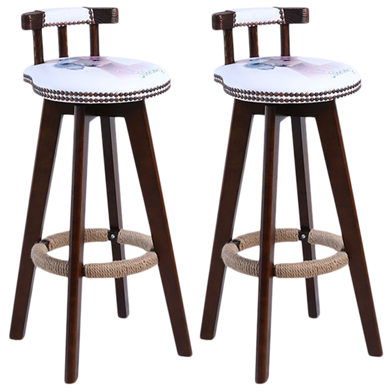 Modern Rotatable Backrest Counter Stool Wood Cafe Bar Stool with Leather Cushion