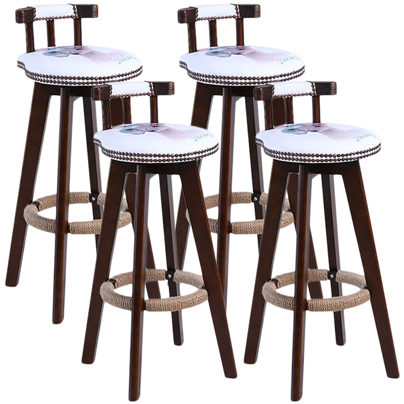 Modern Rotatable Backrest Counter Stool Wood Cafe Bar Stool with Leather Cushion