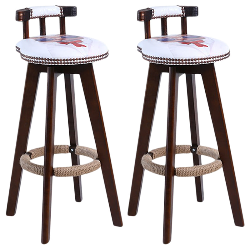 Modern Rotatable Backrest Counter Stool Wood Cafe Bar Stool with Leather Cushion