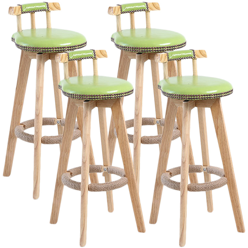 Modern Rotatable Backrest Counter Stool Wood Cafe Bar Stool with Leather Cushion