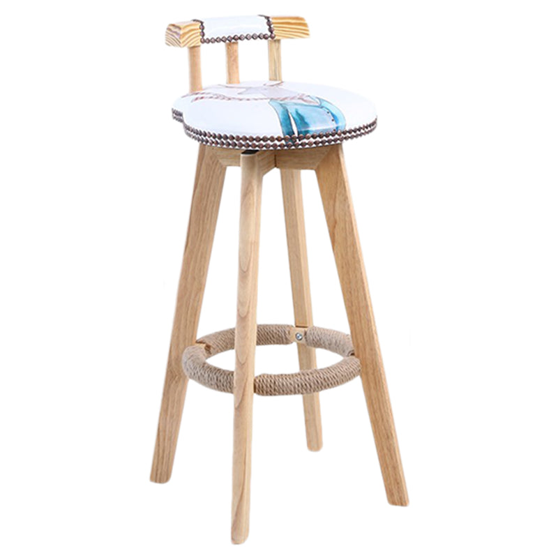 Modern Rotatable Backrest Counter Stool Wood Cafe Bar Stool with Leather Cushion