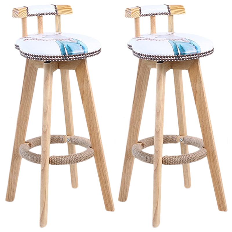 Modern Rotatable Backrest Counter Stool Wood Cafe Bar Stool with Leather Cushion