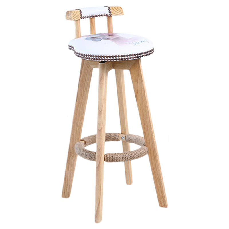 Modern Rotatable Backrest Counter Stool Wood Cafe Bar Stool with Leather Cushion