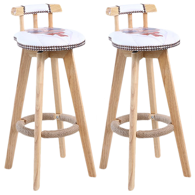 Modern Rotatable Backrest Counter Stool Wood Cafe Bar Stool with Leather Cushion