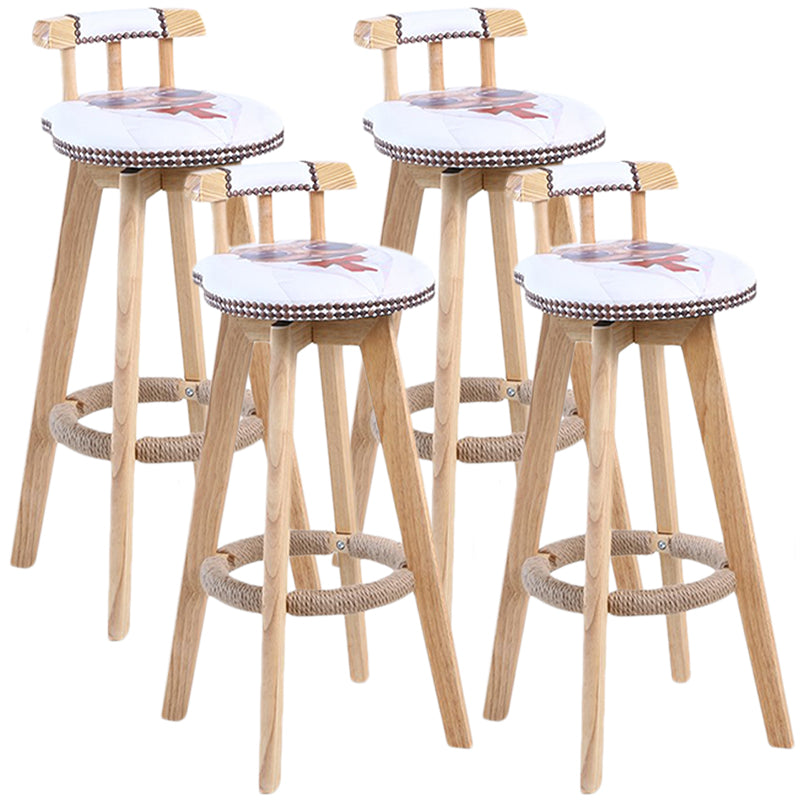 Modern Rotatable Backrest Counter Stool Wood Cafe Bar Stool with Leather Cushion