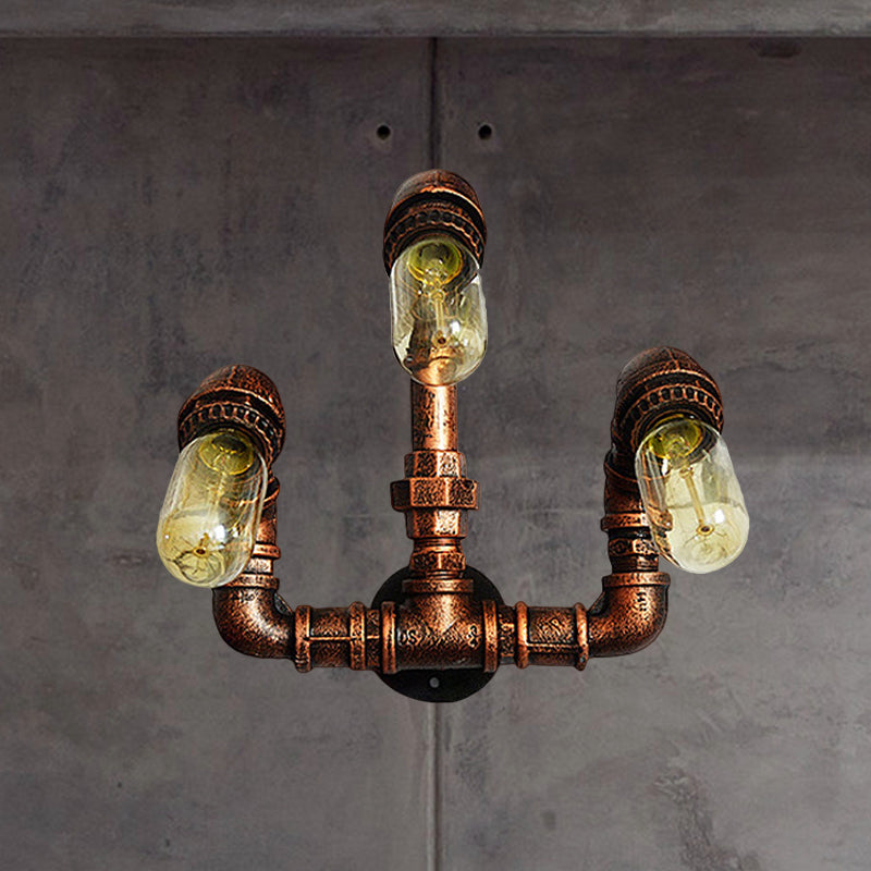 3 Bulbs Wall Sconce Lighting Farmhouse Curved Arm Metal Wall Mounted Lamp in Rust for Bar