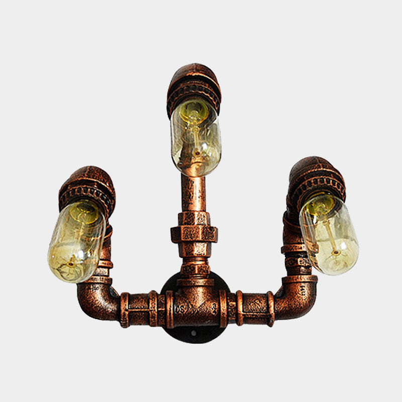 3 Bulbs Wall Sconce Lighting Farmhouse Curved Arm Metal Wall Mounted Lamp in Rust for Bar