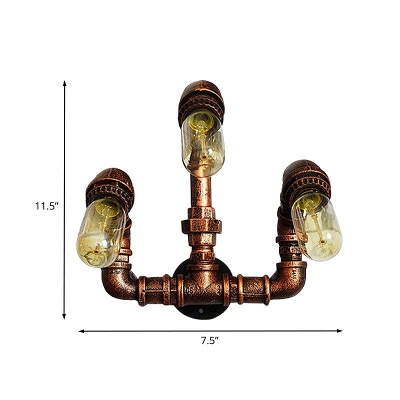 3 Bulbs Wall Sconce Lighting Farmhouse Curved Arm Metal Wall Mounted Lamp in Rust for Bar