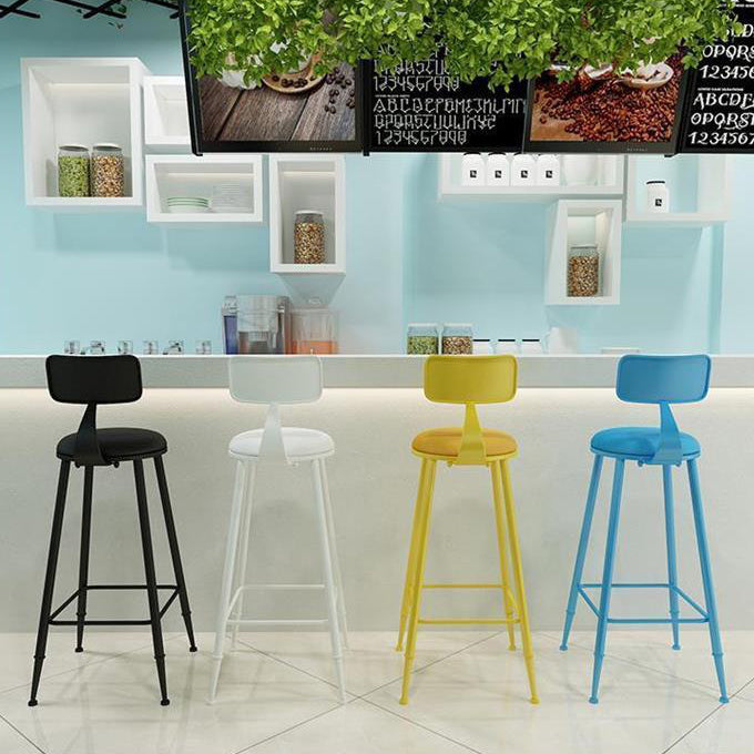 Nordic Armless Backrest Counter Stool Iron Balcony Bar Stool with Cushion and Pedal