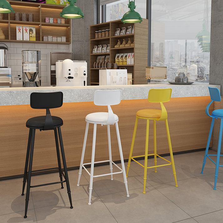 Nordic Armless Backrest Counter Stool Iron Balcony Bar Stool with Cushion and Pedal