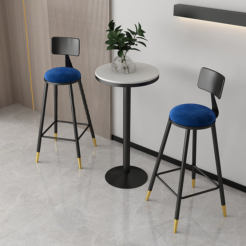 Modern Armless Backrest Counter Stool Iron Couture Bar Stool with Velvet Cushion and Pedal