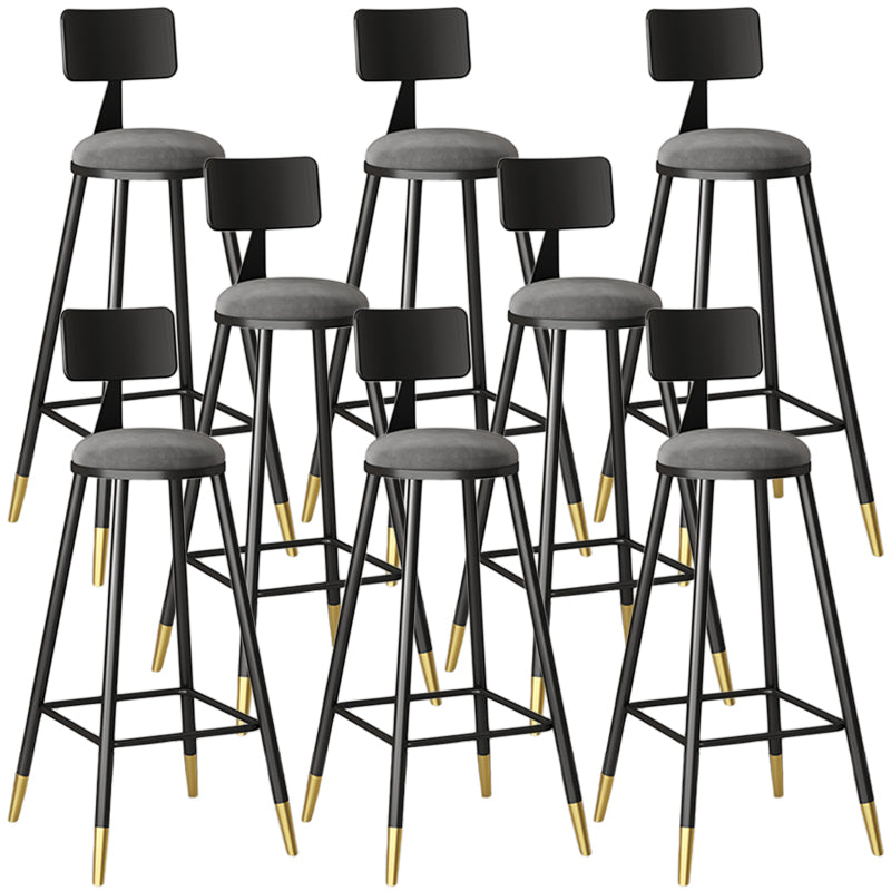 Modern Armless Backrest Counter Stool Iron Couture Bar Stool with Velvet Cushion and Pedal