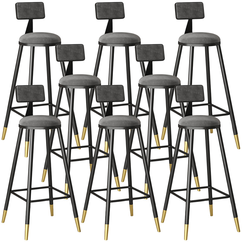 Modern Armless Backrest Counter Stool Iron Couture Bar Stool with Velvet Cushion and Pedal