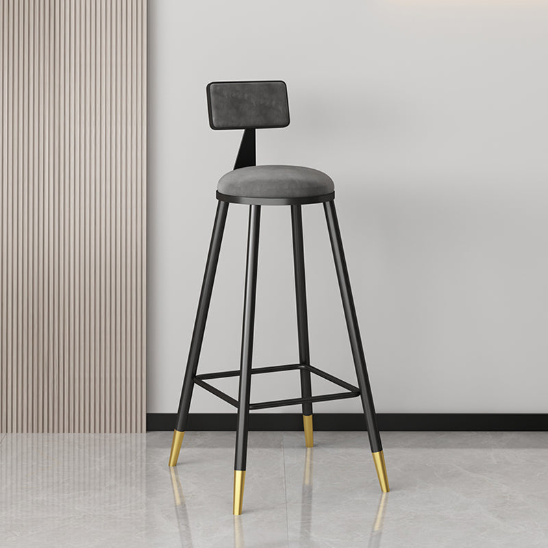 Modern Armless Backrest Counter Stool Iron Couture Bar Stool with Velvet Cushion and Pedal