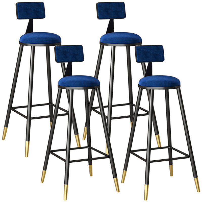 Modern Armless Backrest Counter Stool Iron Couture Bar Stool with Velvet Cushion and Pedal